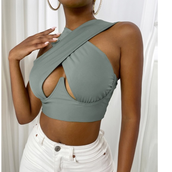 3/$10 SALE Light Blue Criss Cross Crop Top - Picture 1 of 5